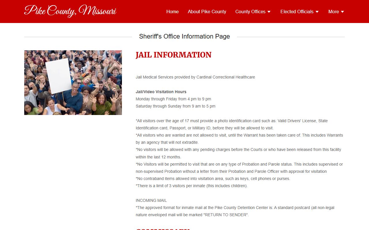 Pike County Detention Center jail information rules for inmate visits and mail