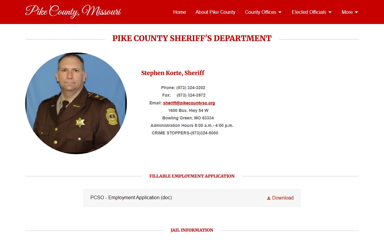 Pike County Sheriff's Department inmate population contact page